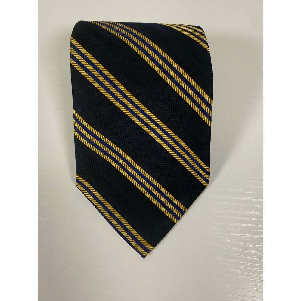 Brooks Brothers Makers Silk Tie Navy Blue Gold Repp Stripe Herringbone USA Made